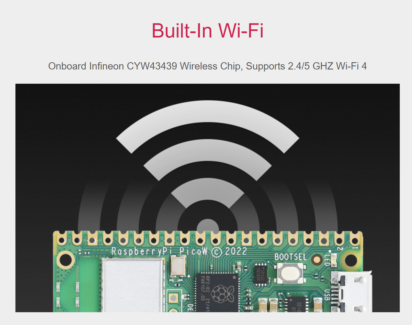 Bo mạch vi điều khiển Raspberry Pi Pico W WiFi tích hợp dựa trên Bộ xử lý lõi kép RP2040 chính thức