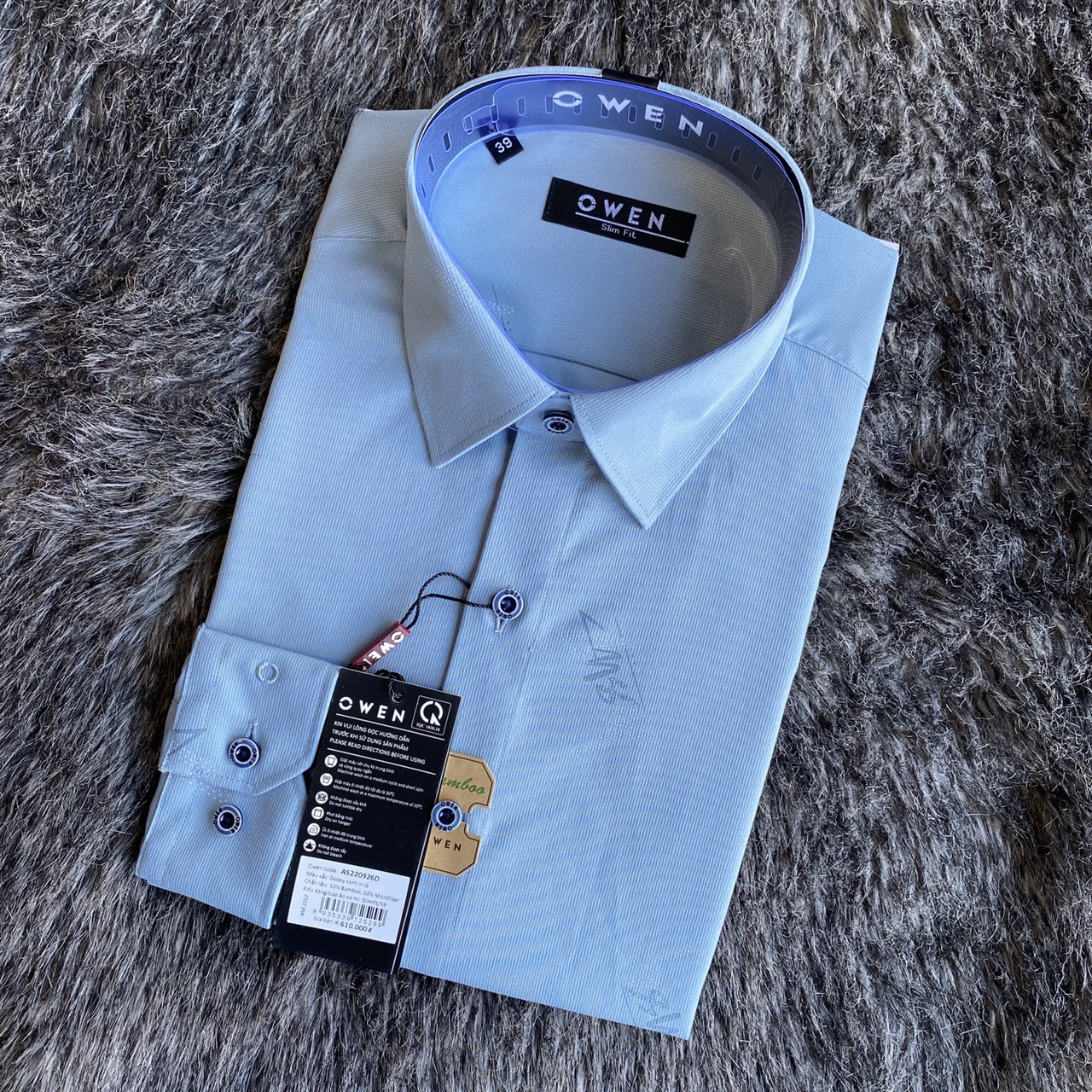 OWEN - Áo sơ mi dài tay Owen SLimfit chất sợi tre màu xanh bạc hà in hình 220926 - Áo sơ mi nam dài tay