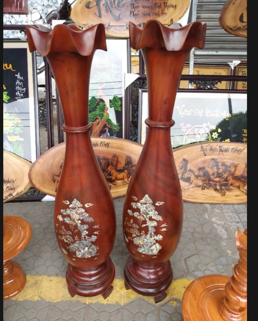 Cặp lục bình gỗ lim cao cấp cẩn cao 50- 60 cm