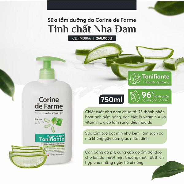 [ Tặng 1 hũ muối tắm ] Sữa tắm dưỡng da Corine de Farme tinh chất Nha đam 750ML