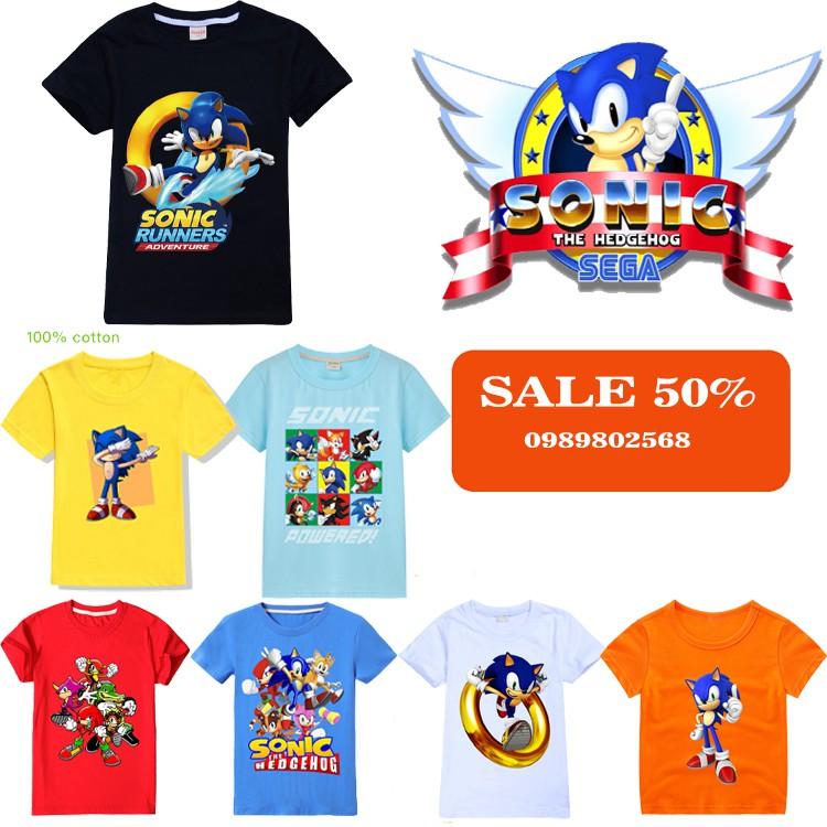 BST Áo Thun 100% Cotton Tay Ngắn Cổ Tròn In Hình Sonic Thời Trang Mùa Hè Cho KIS