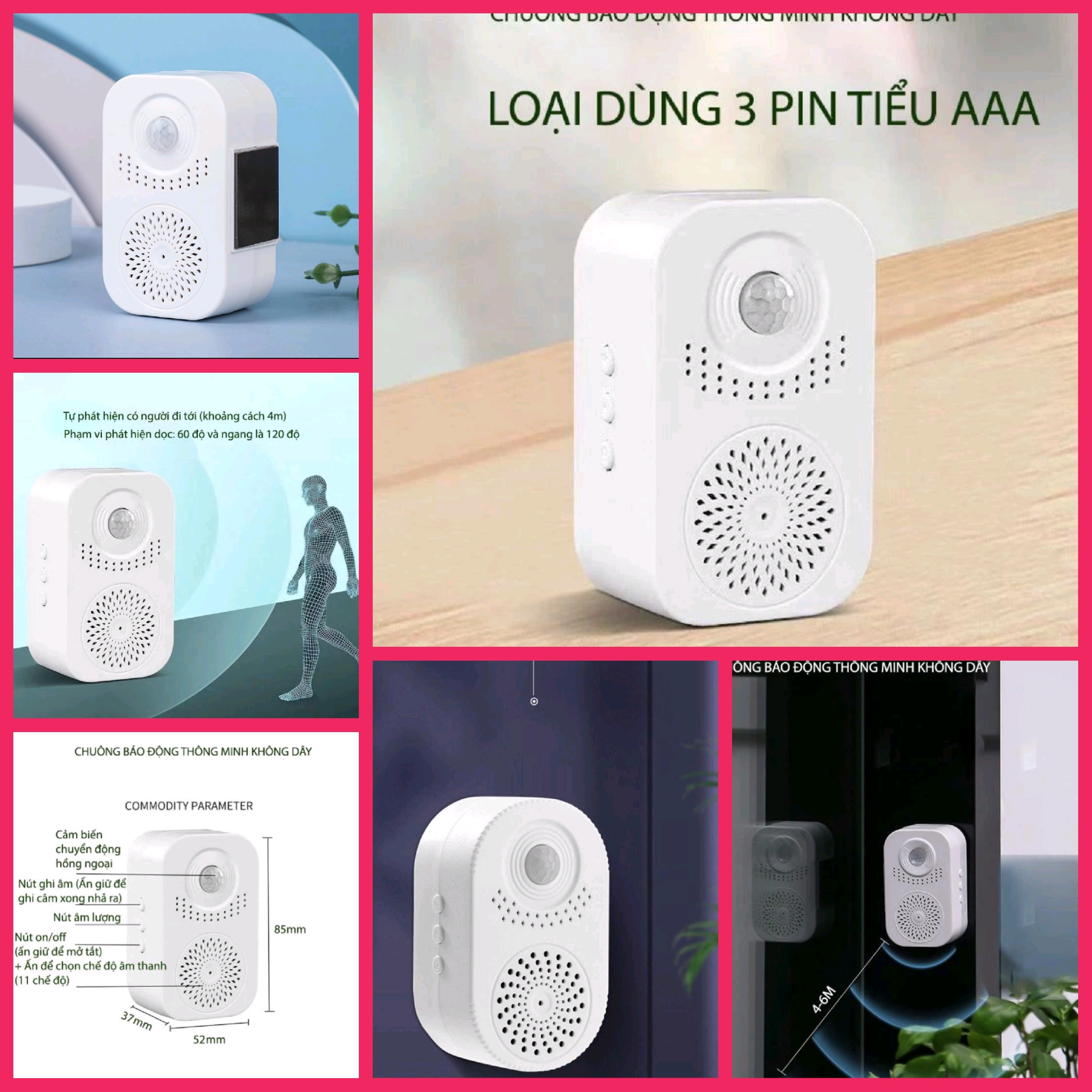 1 CHUÔNG GẮN CỬA CẢM BIẾN HỒNG NGOẠI GHI ÂM GIỌNG NÓI THEO Ý CỦA BẠN MẪU MỚI