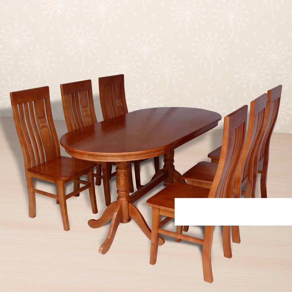 Bộ Bàn Ăn Oval Gỗ Sồi Nga Phun Màu Xoan Đào