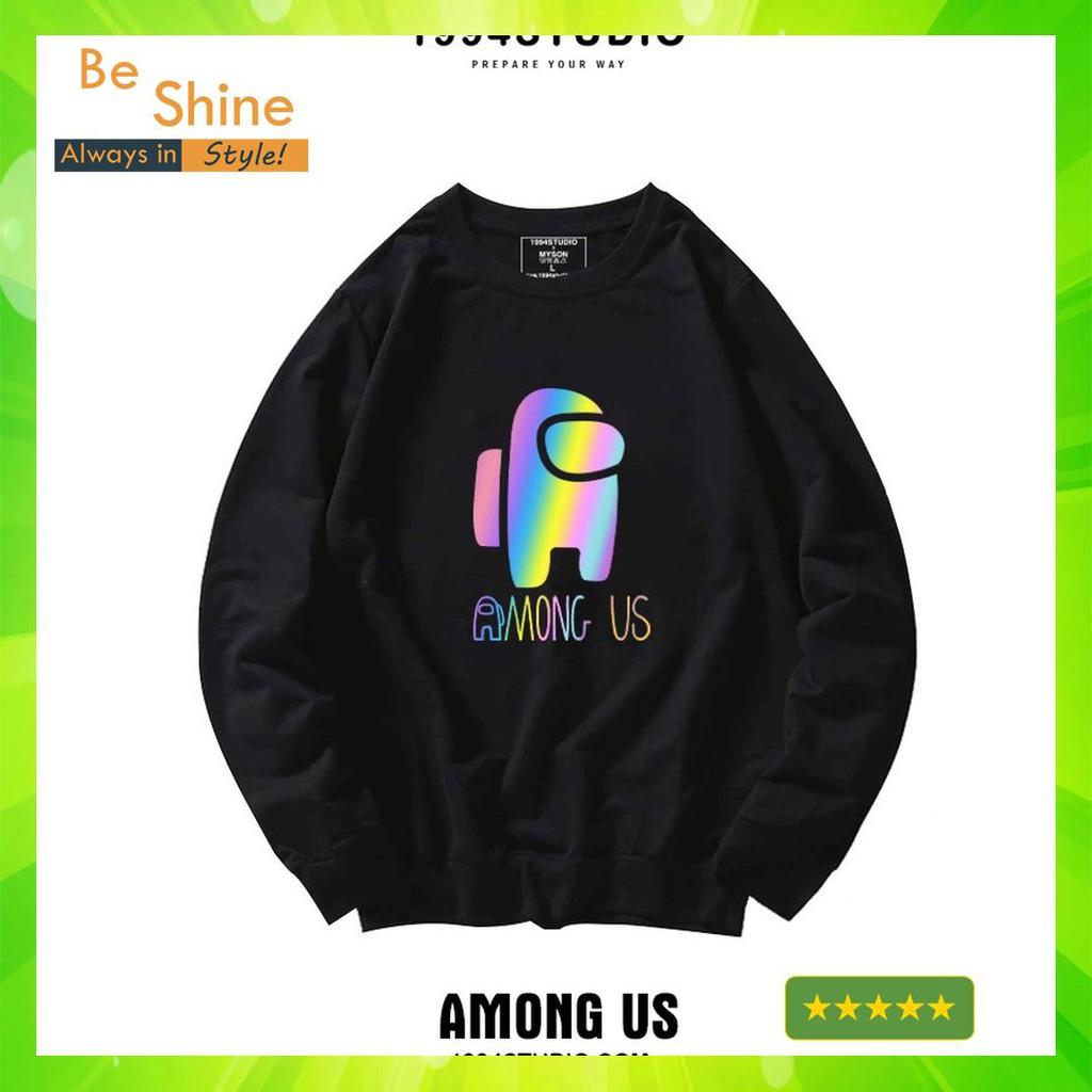 Áo Sweater Among US Phản Quang 7 màu Chất liệu Nỉ Dài tay Unisex in hiệu ứng Hologram Thời Trang Nam Nữ