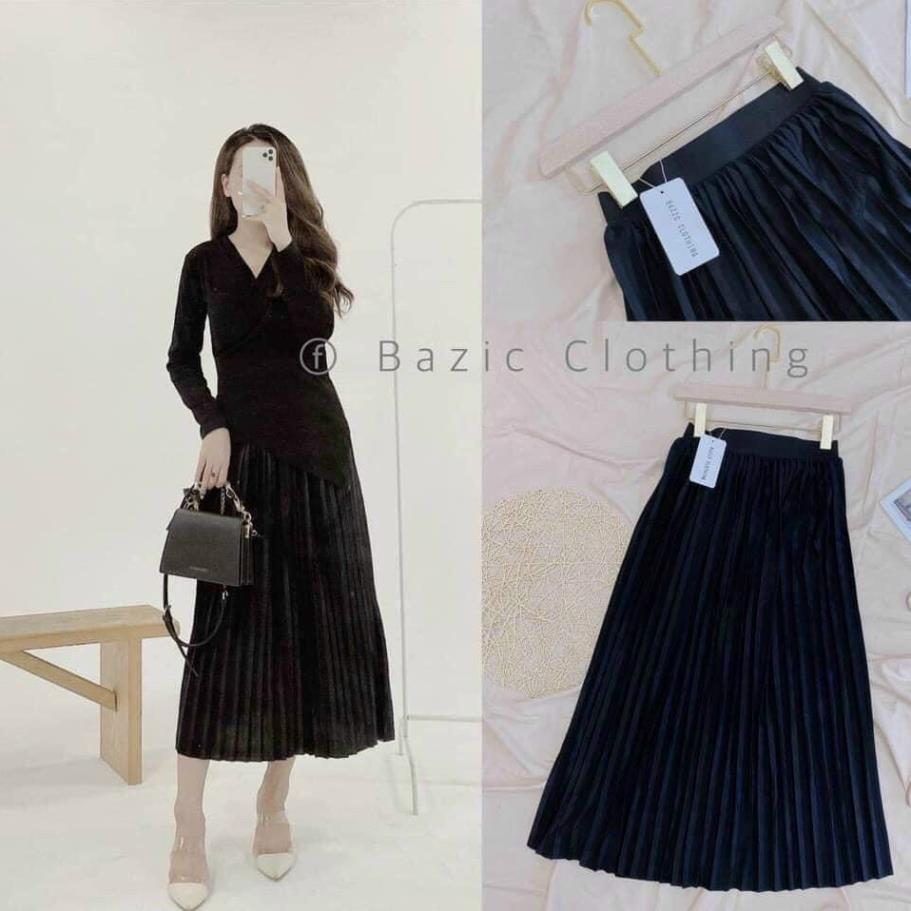 Chân váy xếp ly kiểu dáng dài cạp chun chất đẹp