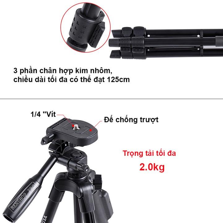 Chân đế điện thoại, chân đế máy ảnh Yunteng VCT 5208 kiêm giá đỡ có remote Bluetooth điều khiển chụp từ xa -Hàng Chính Hãng