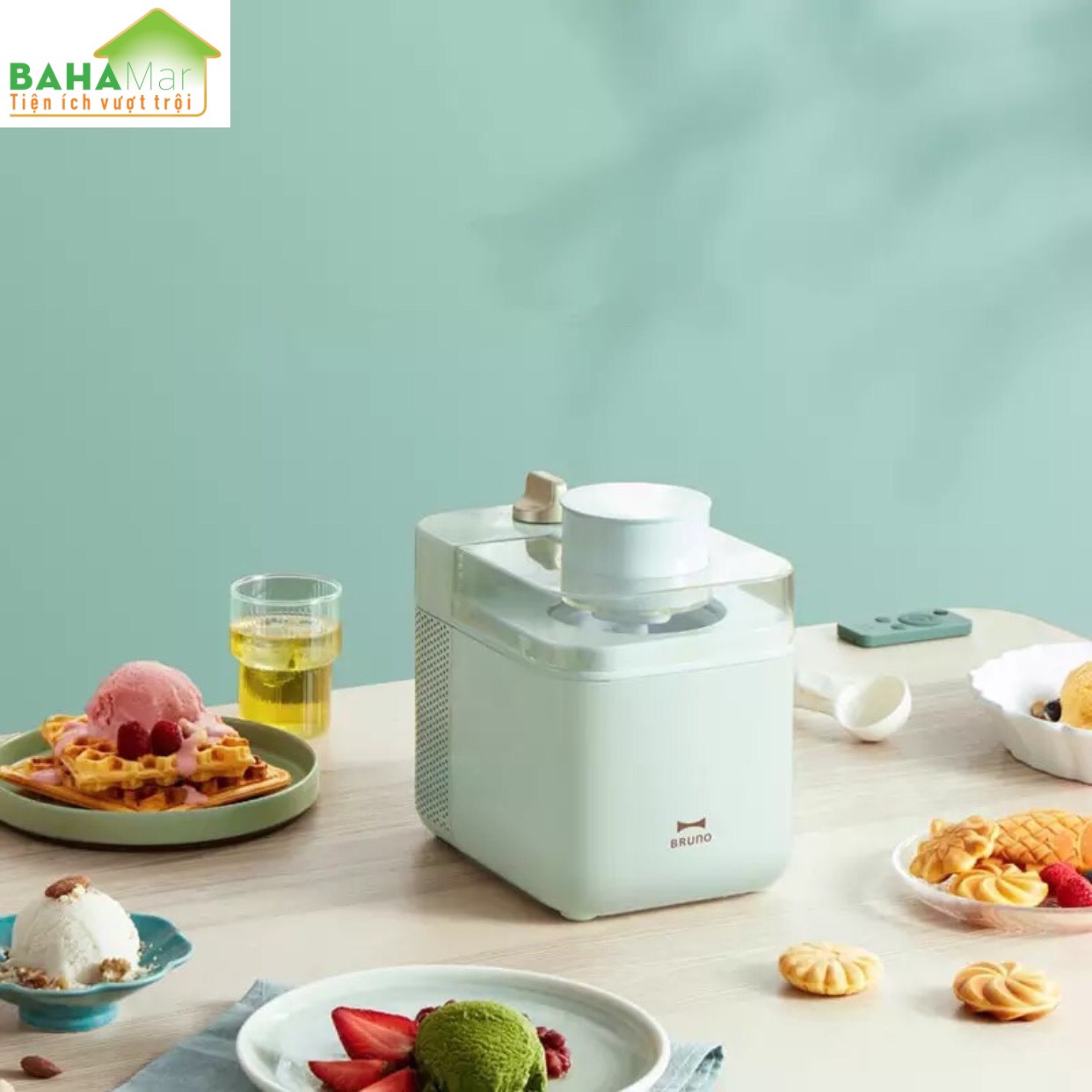 MÁY LÀM KEM THÔNG MINH TỰ ĐỘNG, LÀM ĐÁ, SỮA CHUA HOA QUẢ, MÓN TRÁNG MIỆNG BRUNO "BAHAMAR" Một nút ấn hoạt động, tiện lợi và đơn giản