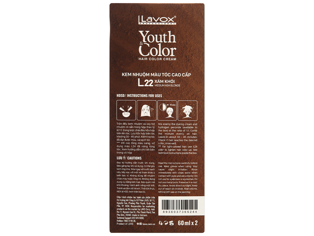 Kem nhuộm màu tóc cao cấp Lavox Youth&Color L22 (Xám khói)