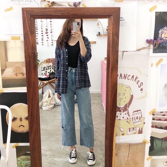Quần Jeans Nữ Ống Rộng Phối Rách 270