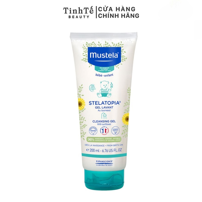 Gel Tắm Gội Cho Trẻ Sơ Sinh &amp; Em Bé Da Chàm Thể Tạng Mustela STELATOPIA CLEANSING GEL 200ML