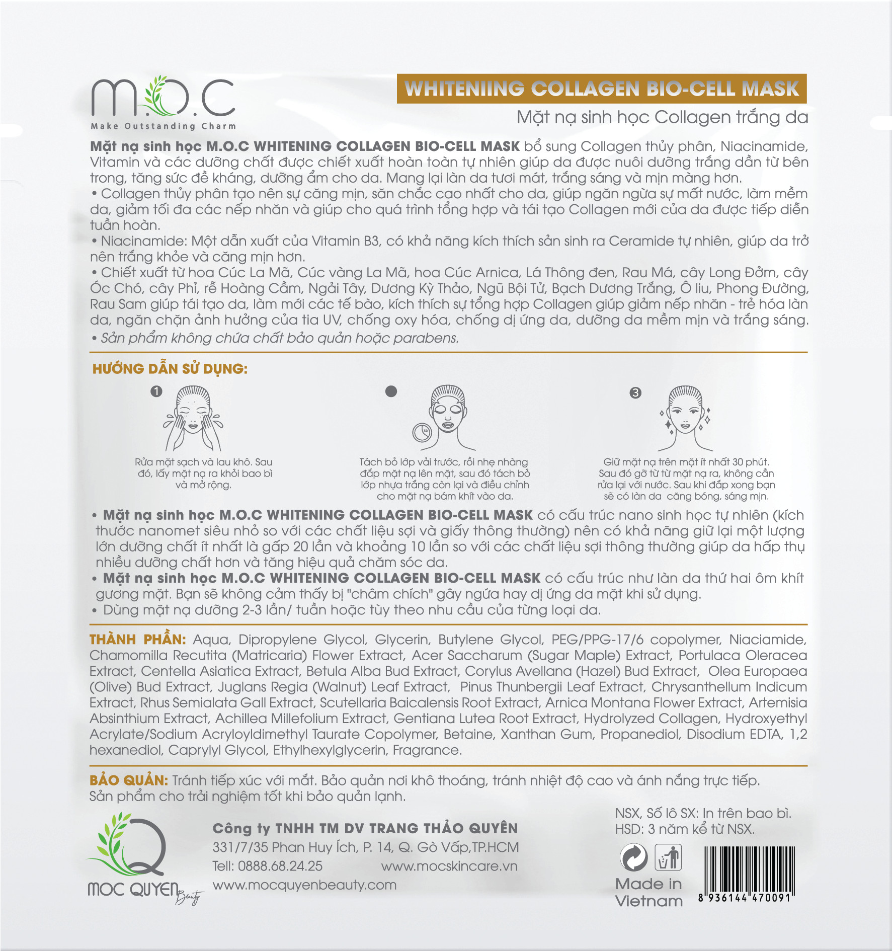 Kem Dưỡng Collagen Trắng Da M.O.C - Tặng 1 Miếng Mask Sinh Học Trắng Da Collagen M.O.C - Kem Dưỡng Chiết xuất Hoa Nghệ Tây (Saffron) chống oxy hóa, nuôi dưỡng tế bào da, chống lão hóa, ngăn ngừa sạm nám, không bết rích, thông thoáng lỗ chân lông, dùng được cho phụ nữ mang thai