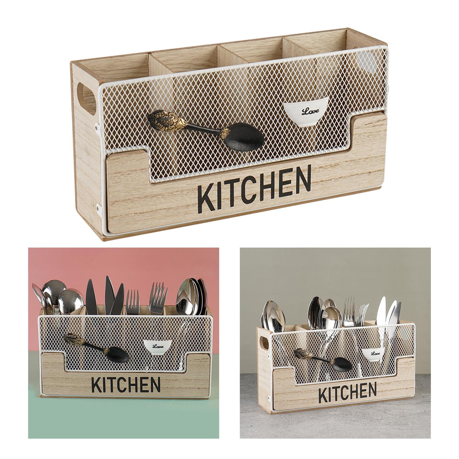 Wooden Cutlery Utensil Holder Rack Shelf for Kitchen Table Accessories Knife