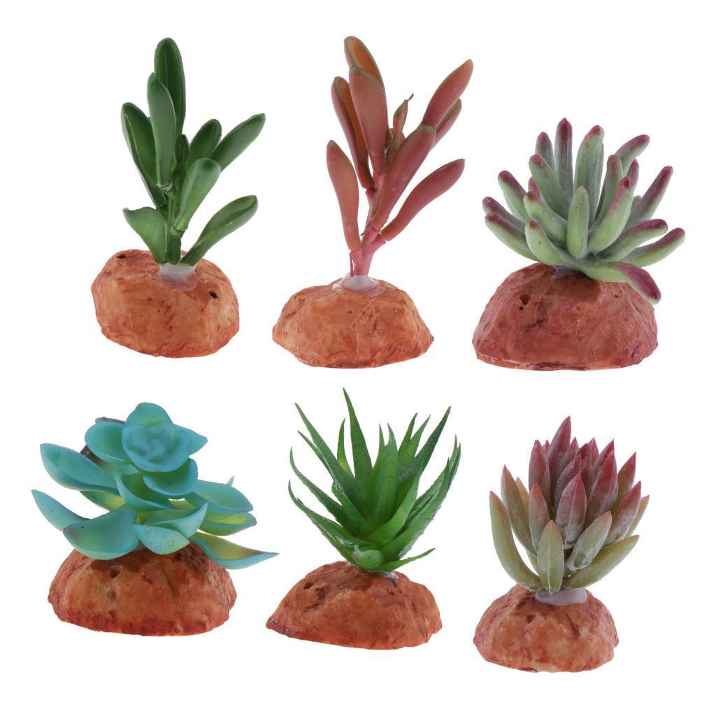 Aquarium Fish Tank Ornaments Plants Succulents Reptile Hideaway Decoration