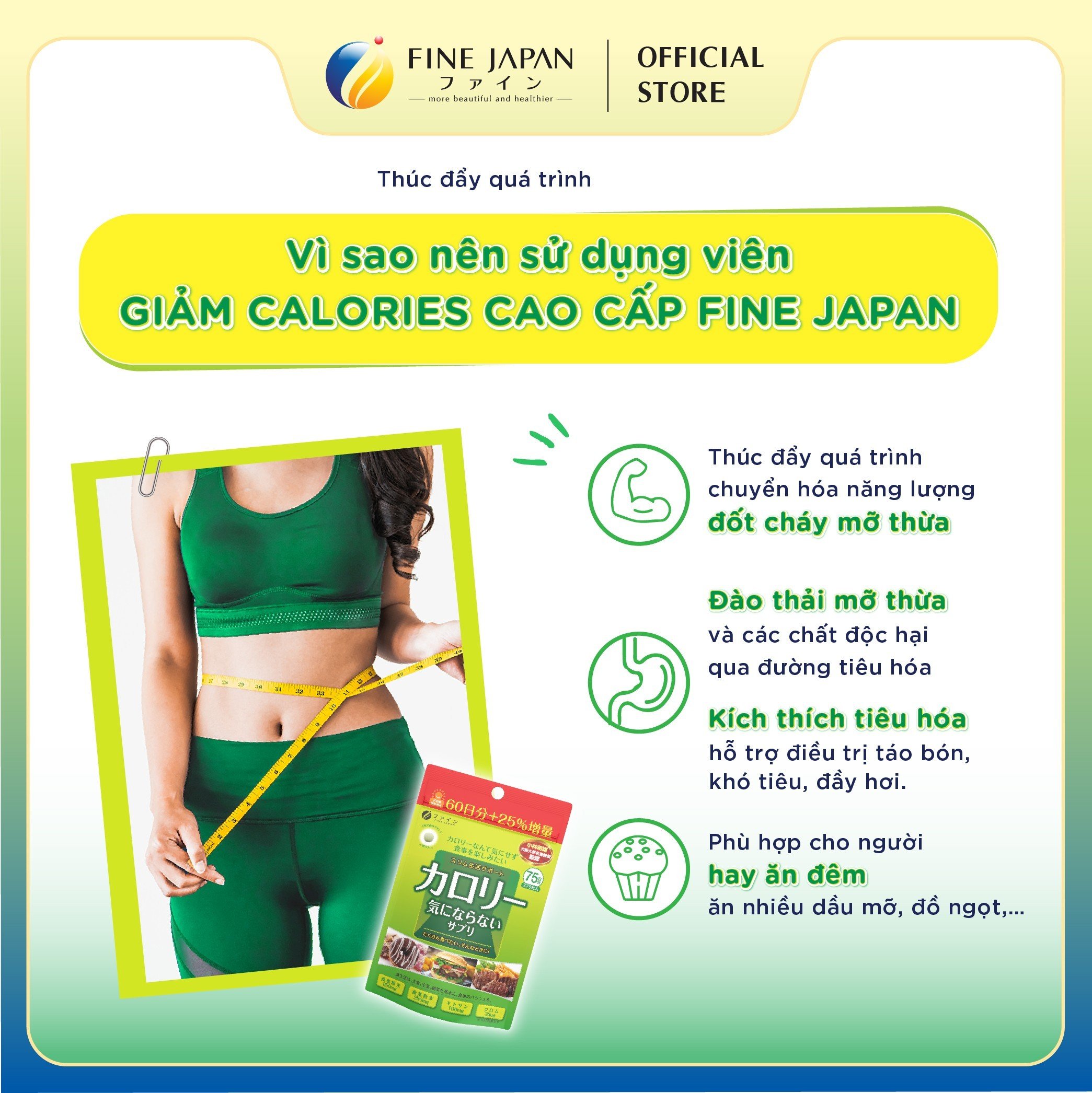 Viên Uống chống hấp thụ Calories Cao Cấp Fine Japan Gói 375 Viên