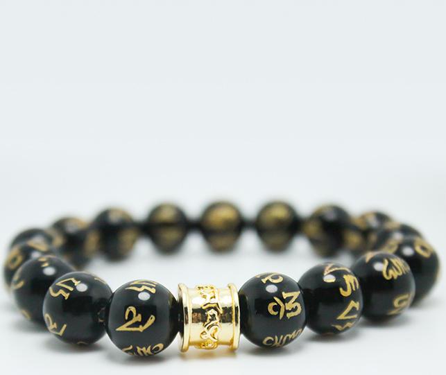 Vòng tay đá thạch anh đen khắc kinh phật mix charm cung hoàng đạo MS224, Vòng tay phong thủy hợp mệnh Thủy, Mộc, Thổ cho nam và nữ