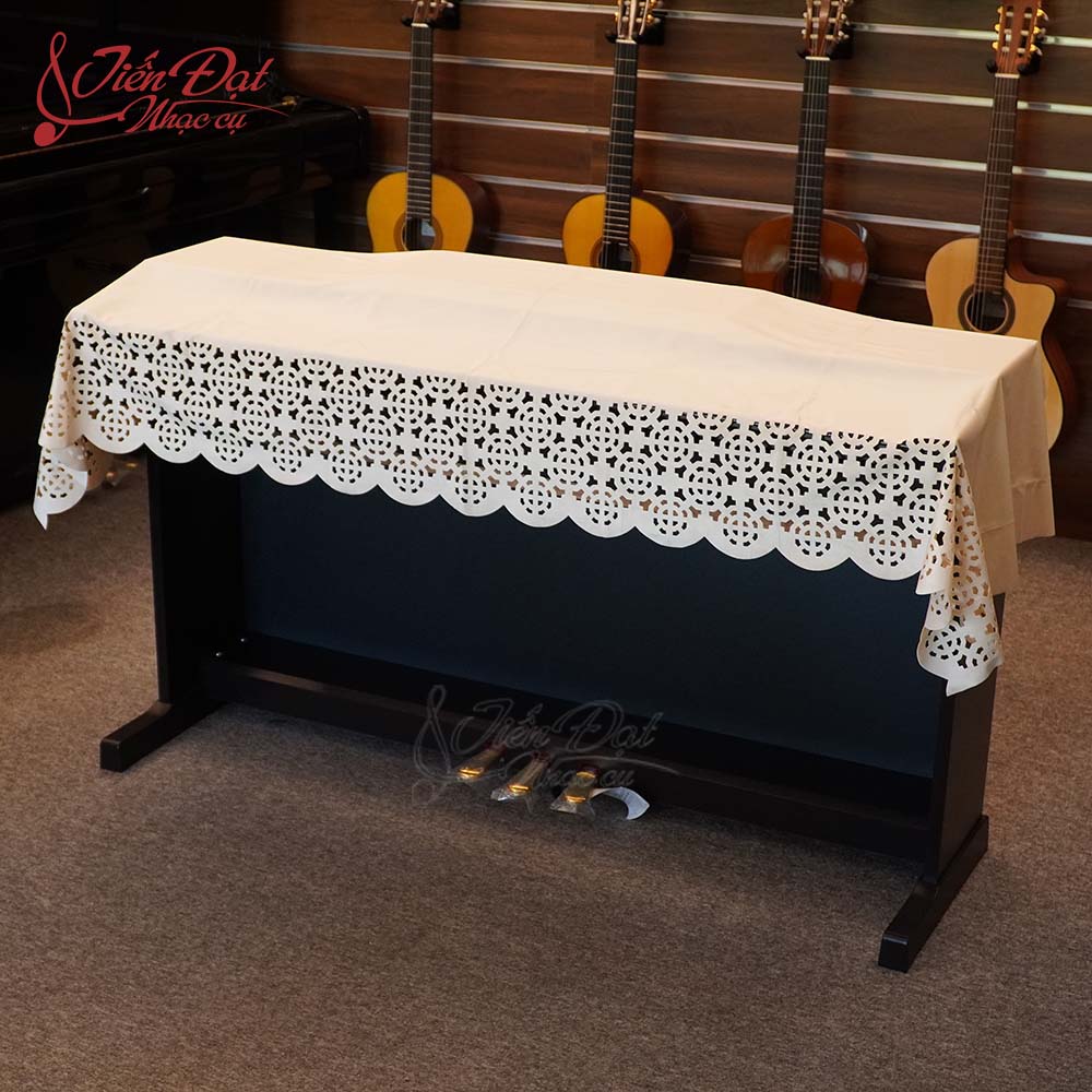 Khăn Phủ Đàn Piano KU016A, Vải Nhung Mới Lạ, Mềm Mịn, Màu Trắng Ngà, Họa Tiết Độc Đáo