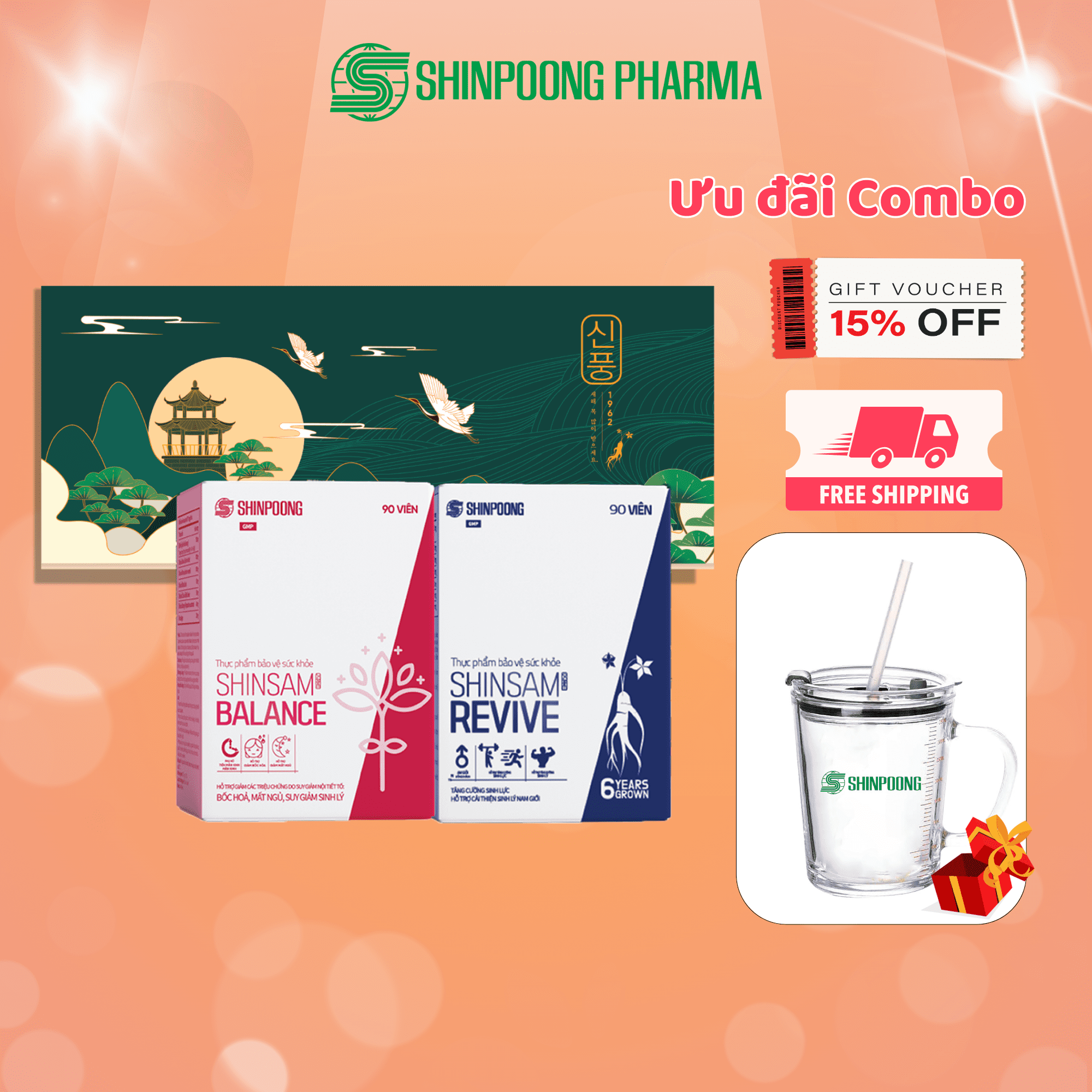 Combo 2 Hộp Viên uống Tăng cường sức khỏe, sinh lý, hỗ trợ nội tiết tố - Shinsam Balance, Shinsam Revive 90v SHINPOONG