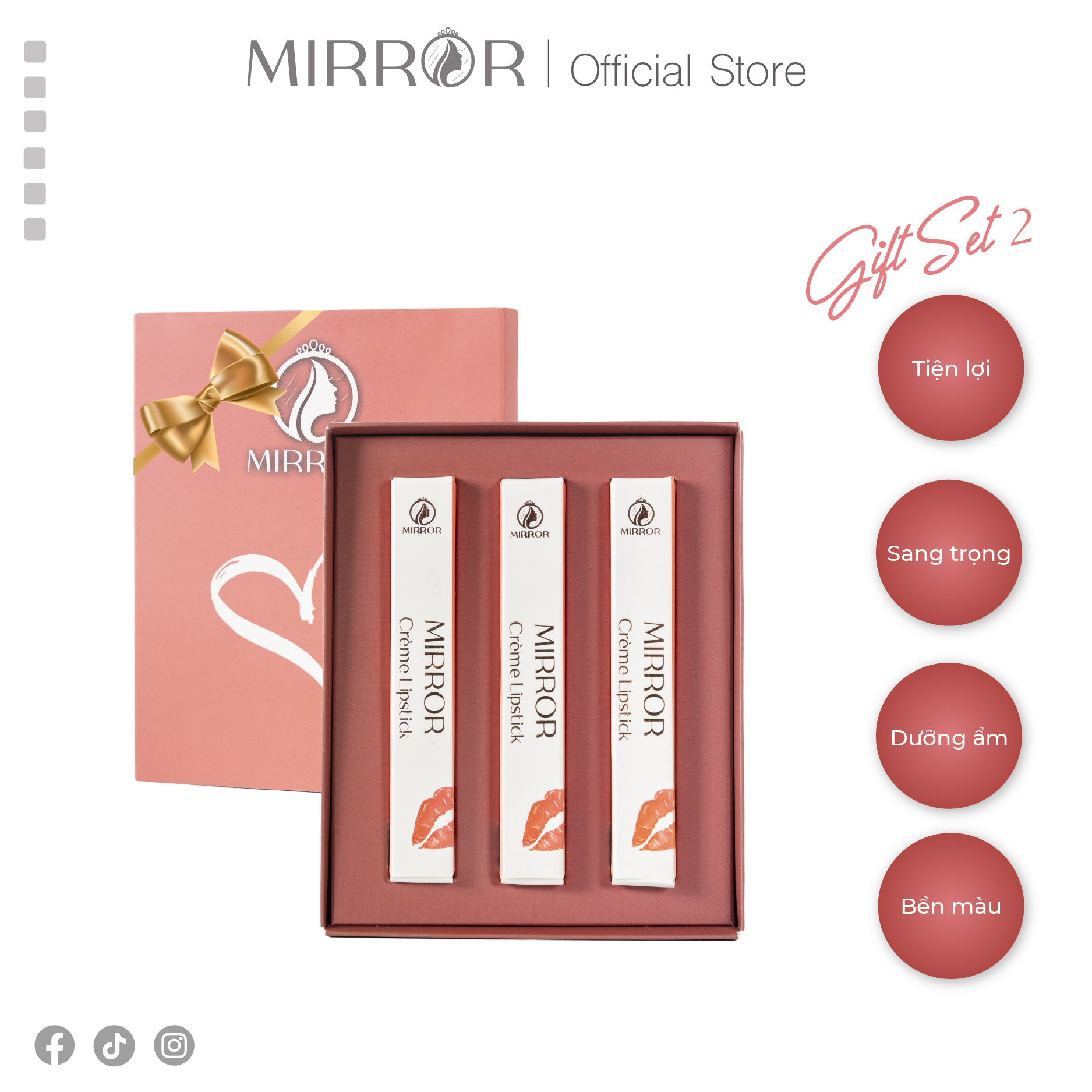 Bộ 3 son kem MIRROR Creme Lipstick (3 son x 2g)