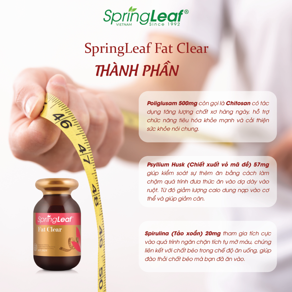 Viên uống SpringLeaf Fat Clear 120 viên hỗ trợ cải thiện cân nặng kiểm soát và phân giải mỡ trong cơ thể