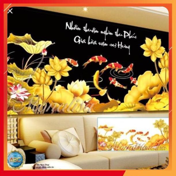 Tranh Đính Đá CÁ - GIA HÒA VẠN SỰ HƯNG. Kích Thước: 1m5 x 70cm
