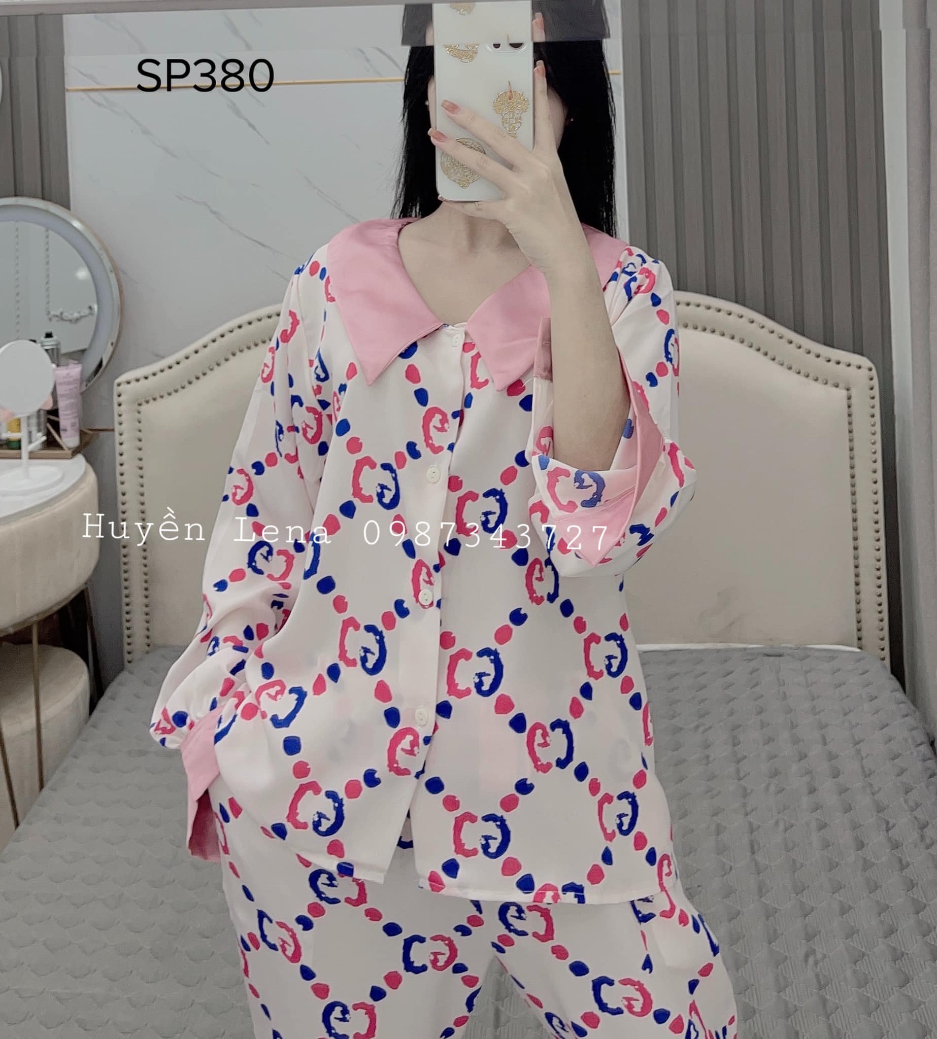 Bộ pijama tay dài chất liệu lụa mango cao cấp, bộ đồ ngủ nữ pyjama cổ nhọn sang trọng DD01