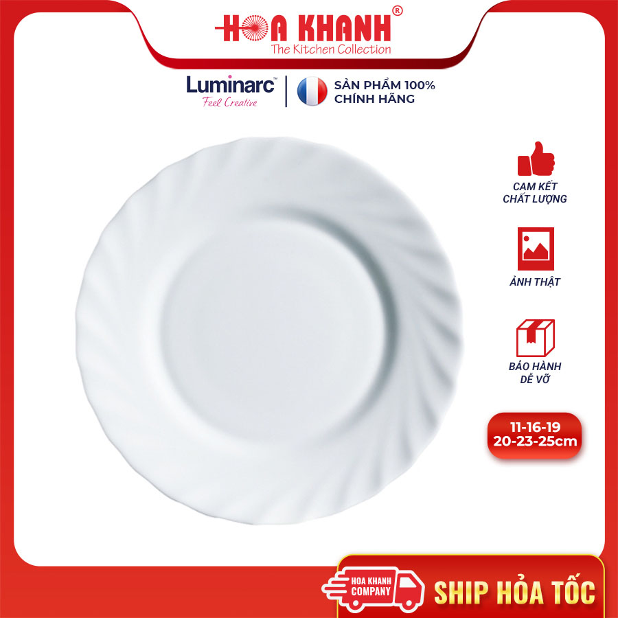 Đĩa Thủy Tinh Luminarc Diwali Trianon Trắng 20cm kháng vỡ, cường lực - 1 đĩa - N3647