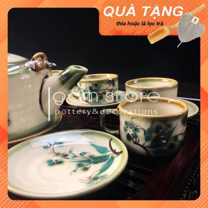 Ấm trà dáng trúc vẽ tay chén lớn