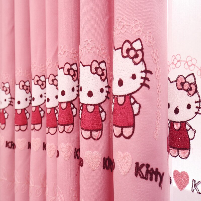 Rèm Cửa Thêu Họa Tiết Hello Kitty Màu Hồng Dễ Thương Hiện Đại - Trang Trí Phòng