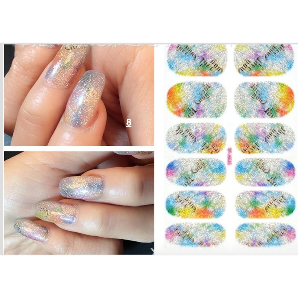 Miếng dán trang trí móng sticker nail art 08- mỗi bộ bao gồm 12 sticker kèm quà tặng 1 giũa mini và 2 khăn khô vô trùng