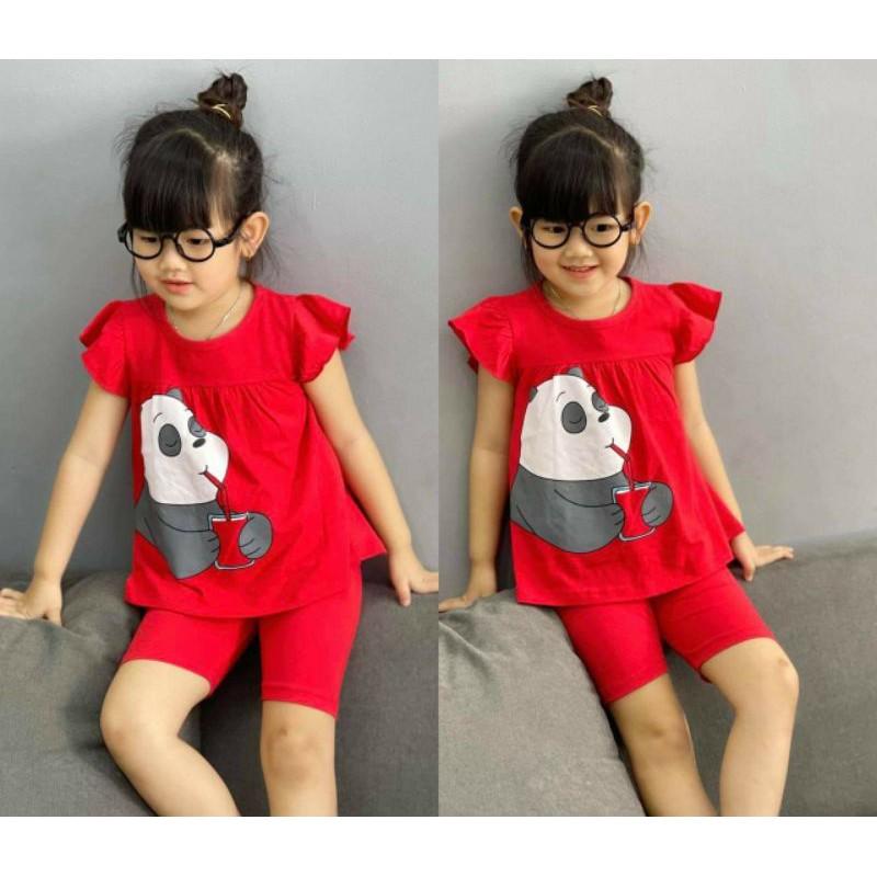 Bộ đồ ngố thun cotton màu in hình hoạt hình siêu cưng cho bé gái