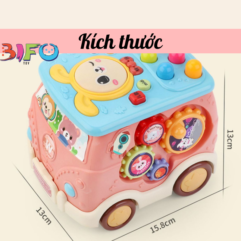 Hộp nhạc đa năng đồ chơi giáo dục sớm cho bé có hình ô tô bus và hình khối 6 mặt Đàn Trống Nhạc Xếp hình Đàn hồi Mê cung