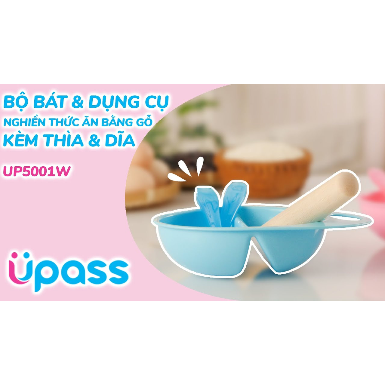 Dụng Cụ Nghiền Thức Ăn Bằng Gỗ Kèm Thìa Và Nĩa Upass