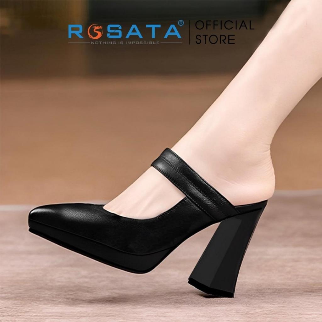 Hình ảnh Giày cao gót nữ ROSATA RO466 mũi nhọn xỏ chân quai ngang gót vuông cao 8cm xuất xứ Việt Nam