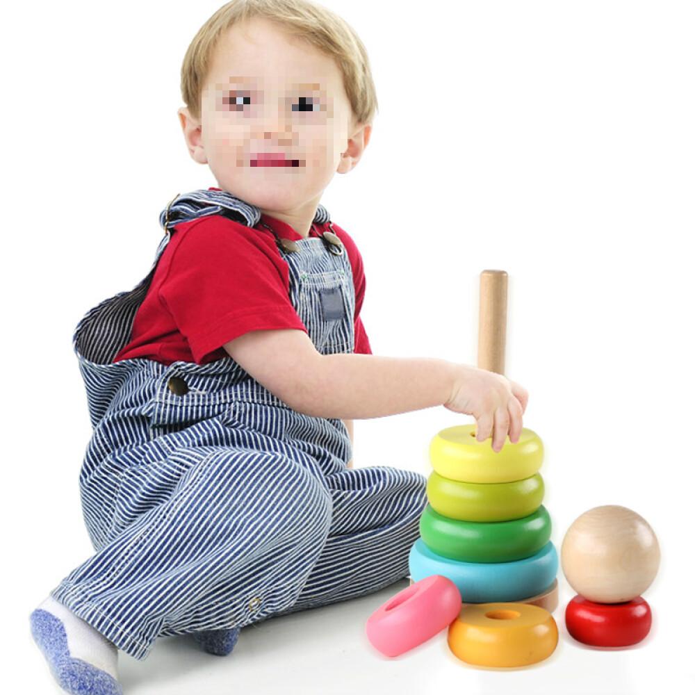 Rainbow Tower Ring Colored Kids Stacking Game Stacking Rings for Baby Boys