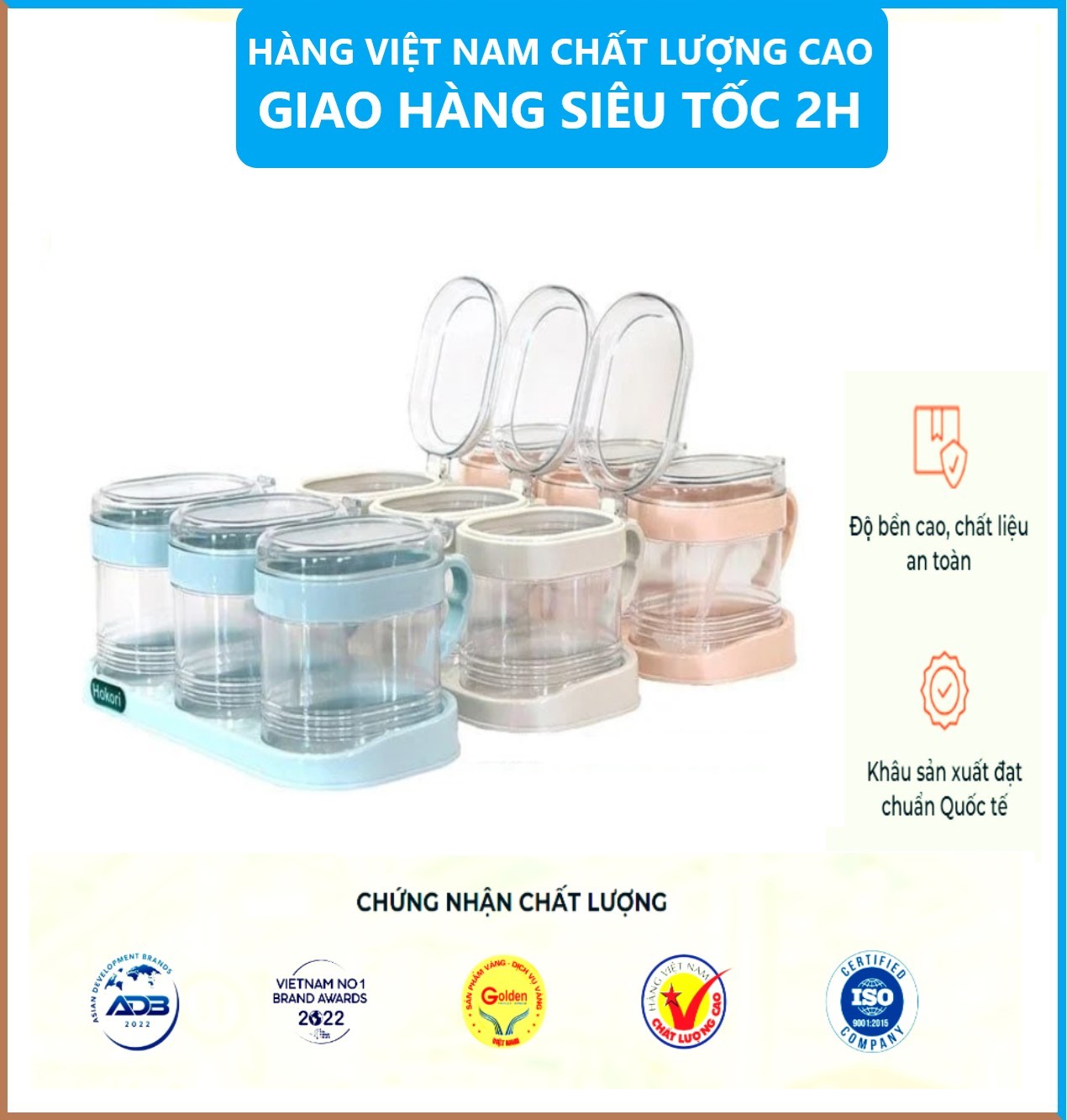 Bộ 3 Hũ Đựng Gia Vị HOKORI Nhựa Việt Nhật Cao Cấp, Hũ Đựng Gia Vị Đẹp Có Kèm Thìa Tiện Lợi - Hàng Việt Nam