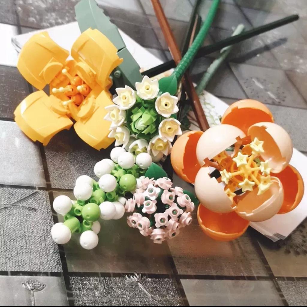 Bộ lắp ráp hoa, bộ xếp hình khối xây dựng bó hoa 3 mẫu