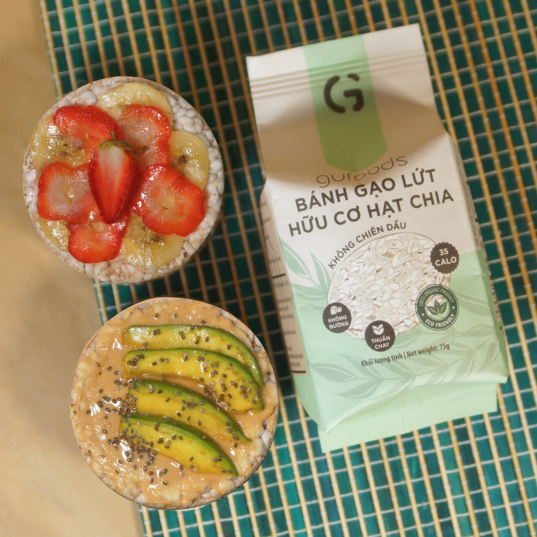 Bánh gạo lứt ăn kiêng hữu cơ hạt chia GUfoods - Hạt chia organic, Không đường, Thuần chay