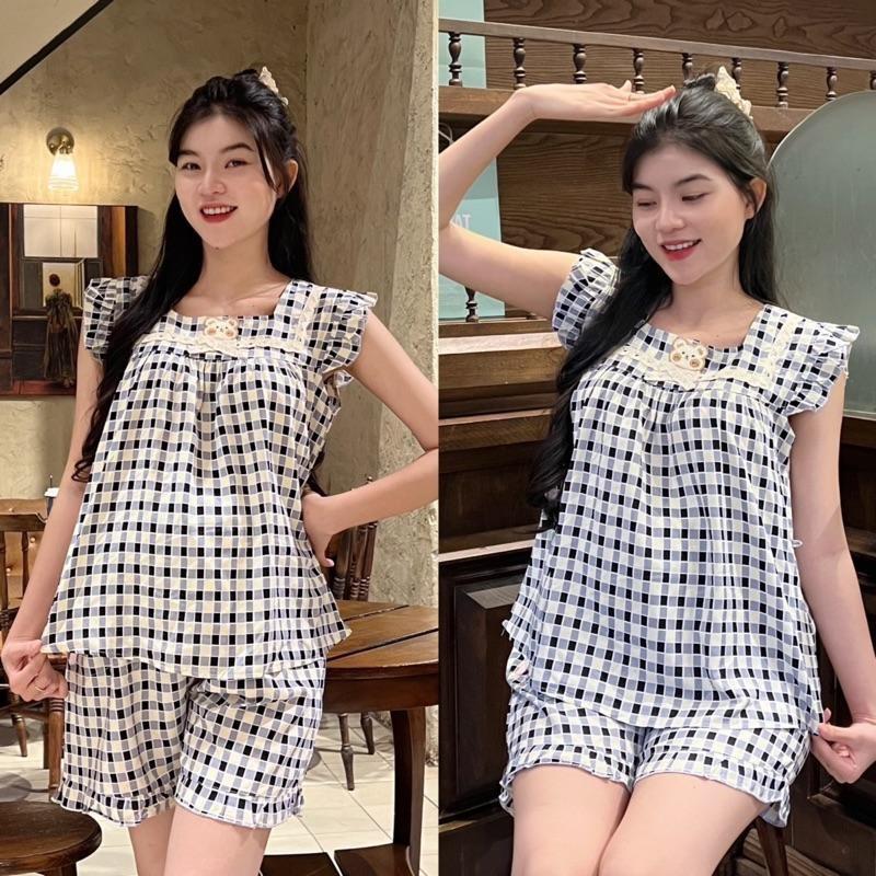 Đồ bộ bầu Đùi Tay Bèo vải tôn 2 da mềm mát quần có chun điều chỉnh - Vàng