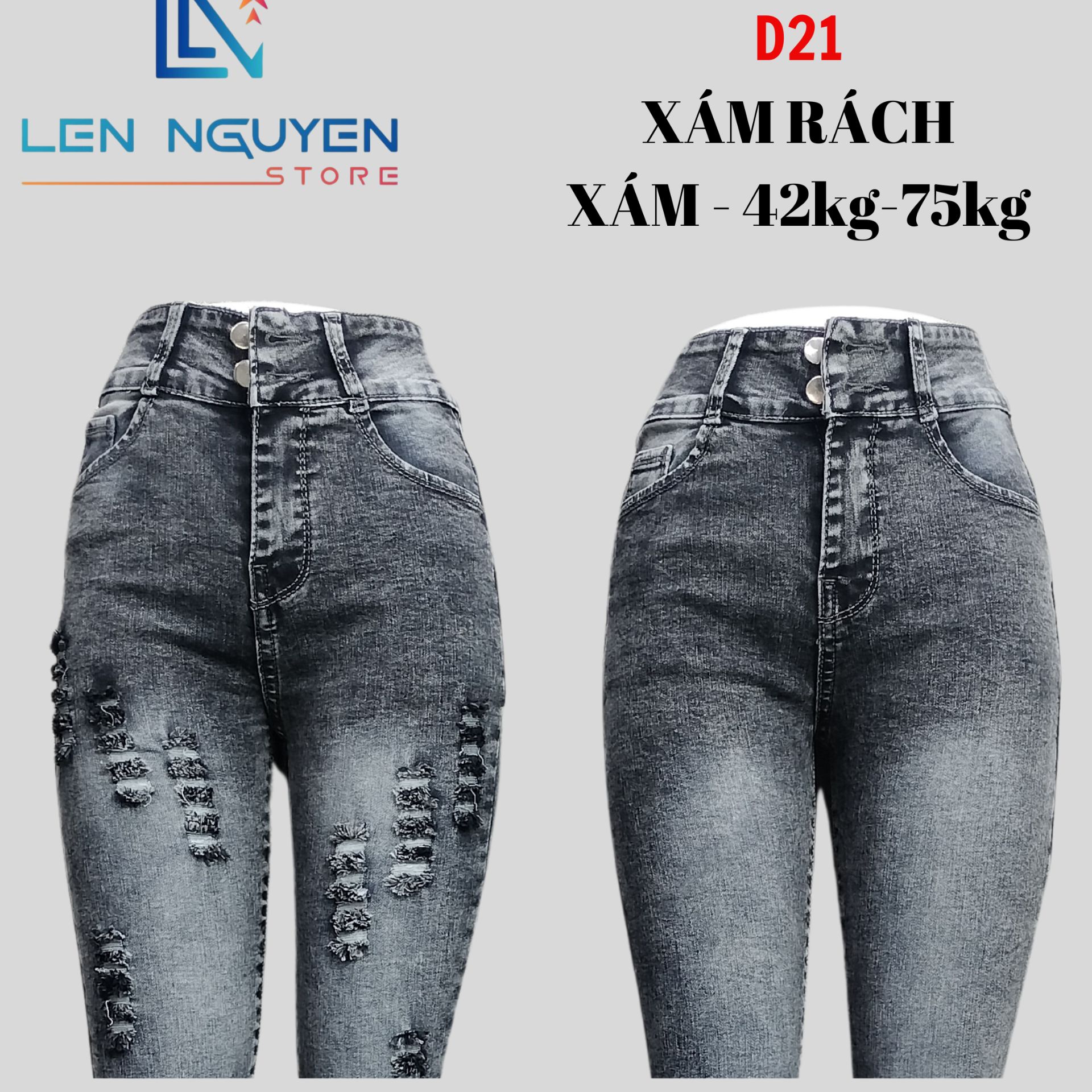 D21_Quần jean Nữ Lưng Cao 2 Nút,Dài 95cm Thiết Kế lưng cao, quần bò nữ, quần nữ có bigsize 42kg đến 70kg size 27-33 Pants Women Có Túi Denim
