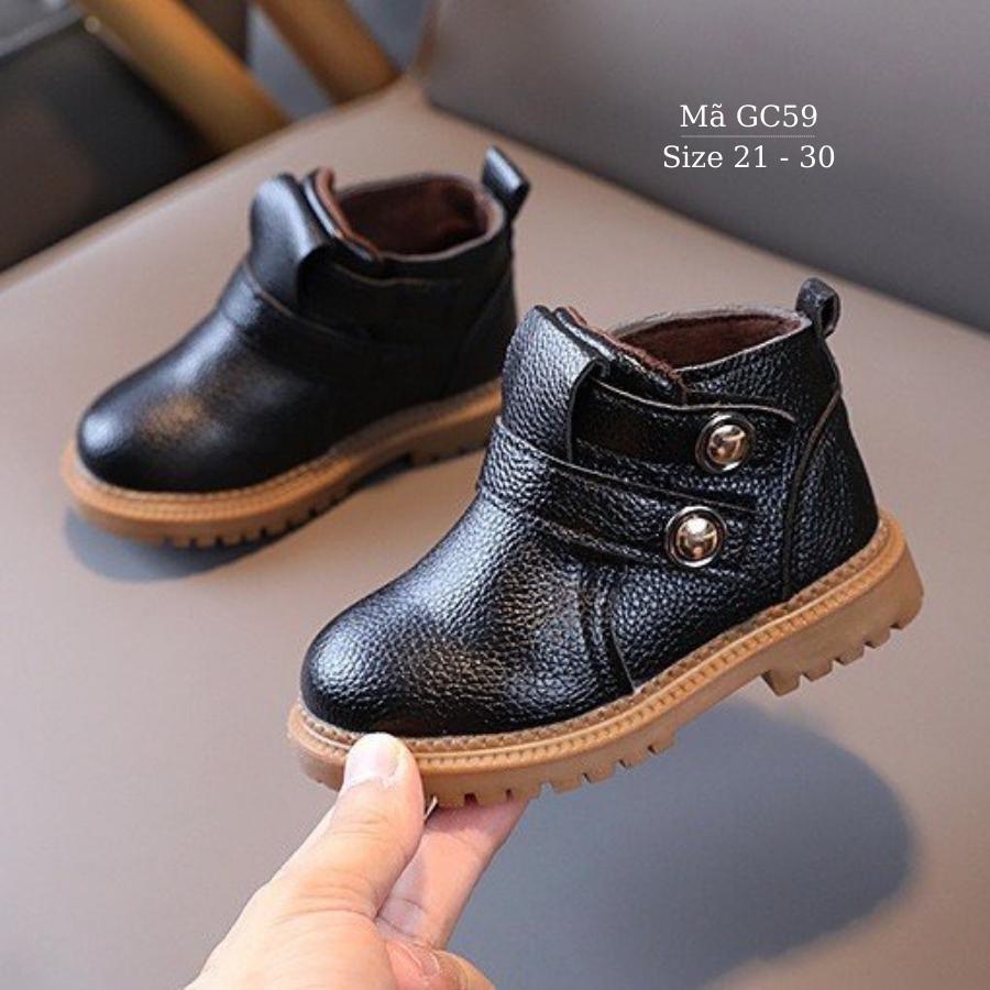 Giày boot cổ cao tre em boots cho bé trai 1 - 5 tuổi da mềm thời trang 2 màu nâu đen phong cách Hàn Quốc GC59