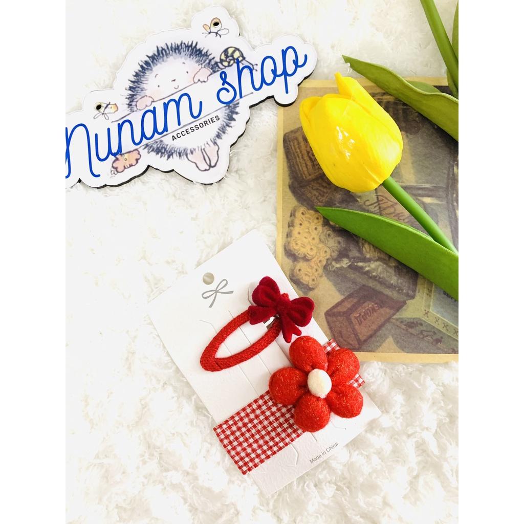 Set 2 - Kẹp tóc nơ đỏ rực rỡ công chúc xinh đẹp - Nunam shop kẹp tóc tiểu thư đẹp cute