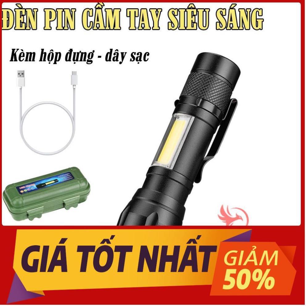 Đèn pin siêu sáng mini bin sạc điện usb bóng led xpe cob có zoom chống nước cầm tay chuyên dụng