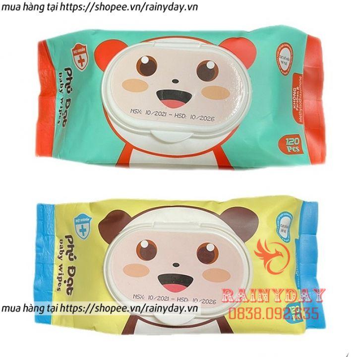 Khăn giấy ướt baby wipes phú đạt 120 tờ hình gấu không mùi cho bé