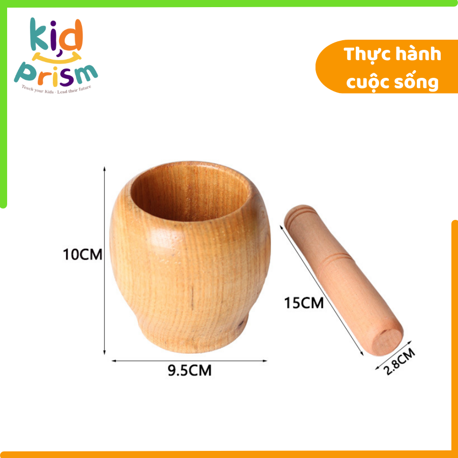 Giáo cụ Montessori - Bộ cối chày bằng gỗ giúp trẻ phát triển kỹ năng thực hành cuộc sống