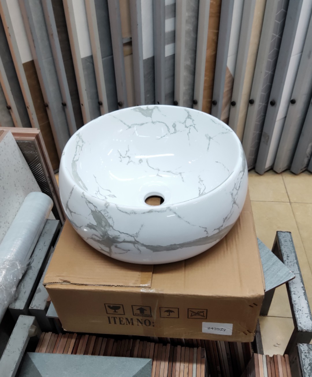 CHẬU ĐẶT BÀN LAVABO HÌNH TRÒN VÂN KHÓI CAO CẤP