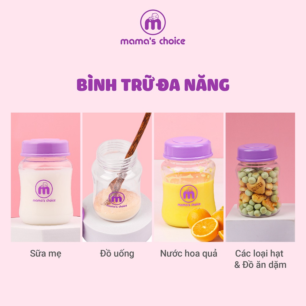 Bình trữ sữa cổ rộng Mama's Choice 180ml | Bình sữa đa năng cho mẹ và bé | Đựng sữa mẹ, sữa bột cho bé | Hàng chính hãng