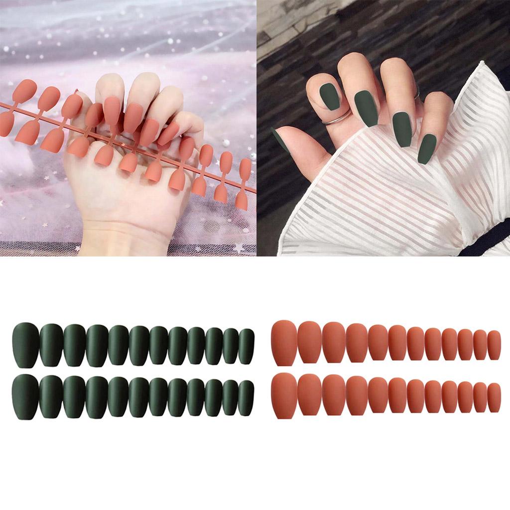 24 Cái ABS Matte Móng Tay Giả Full Cover Sai Nail Art Mẹo Đặt