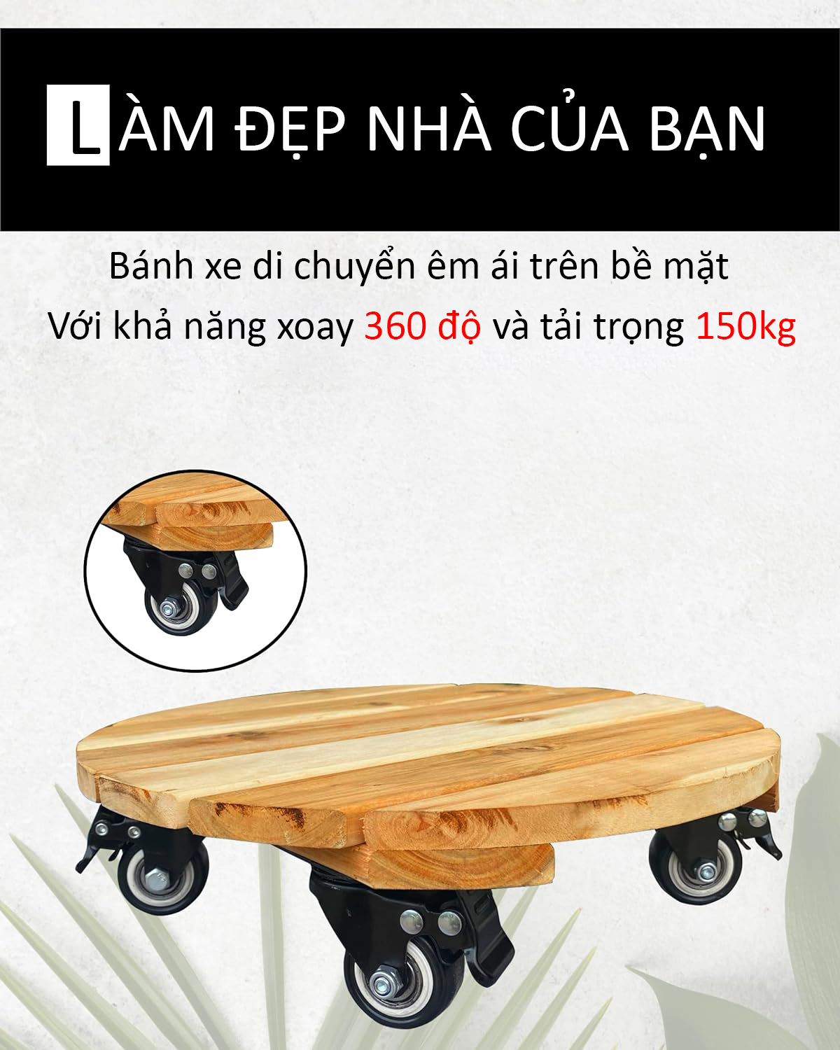 Đế Lót Chậu Cây Có Bánh Xe Cao Cấp Đường Kính 35cm Tải Trọng 150Kg, Để Di Chuyển Chậu Cây Thường Xuyên