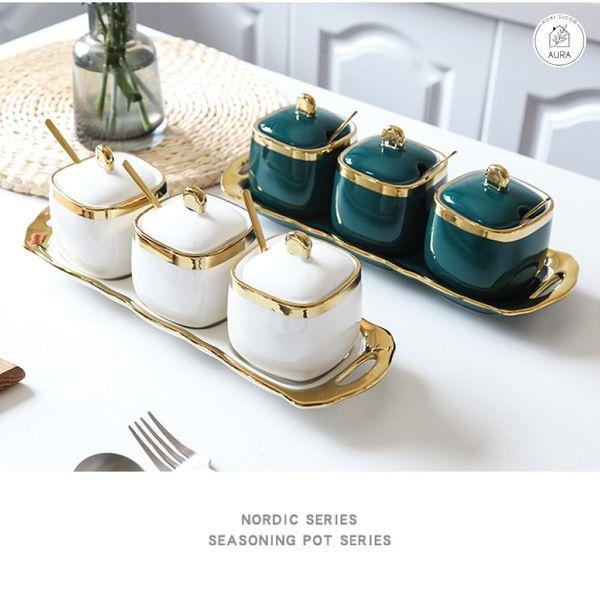 Hộp Sứ Đựng Gia Vị Có Kèm Khay