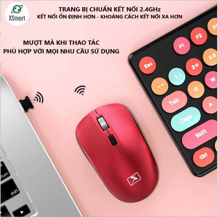 Bộ Bàn Phím Và Chuột Không Dây XSmart N620 Candy Hồng Nhiều Màu Sắc, Dùng Cho Máy Tính, Laptop, PC - Hàng Chính Hãng